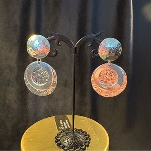 Taxco Hammered Sterling Dangling Circle Clip-on Earrings